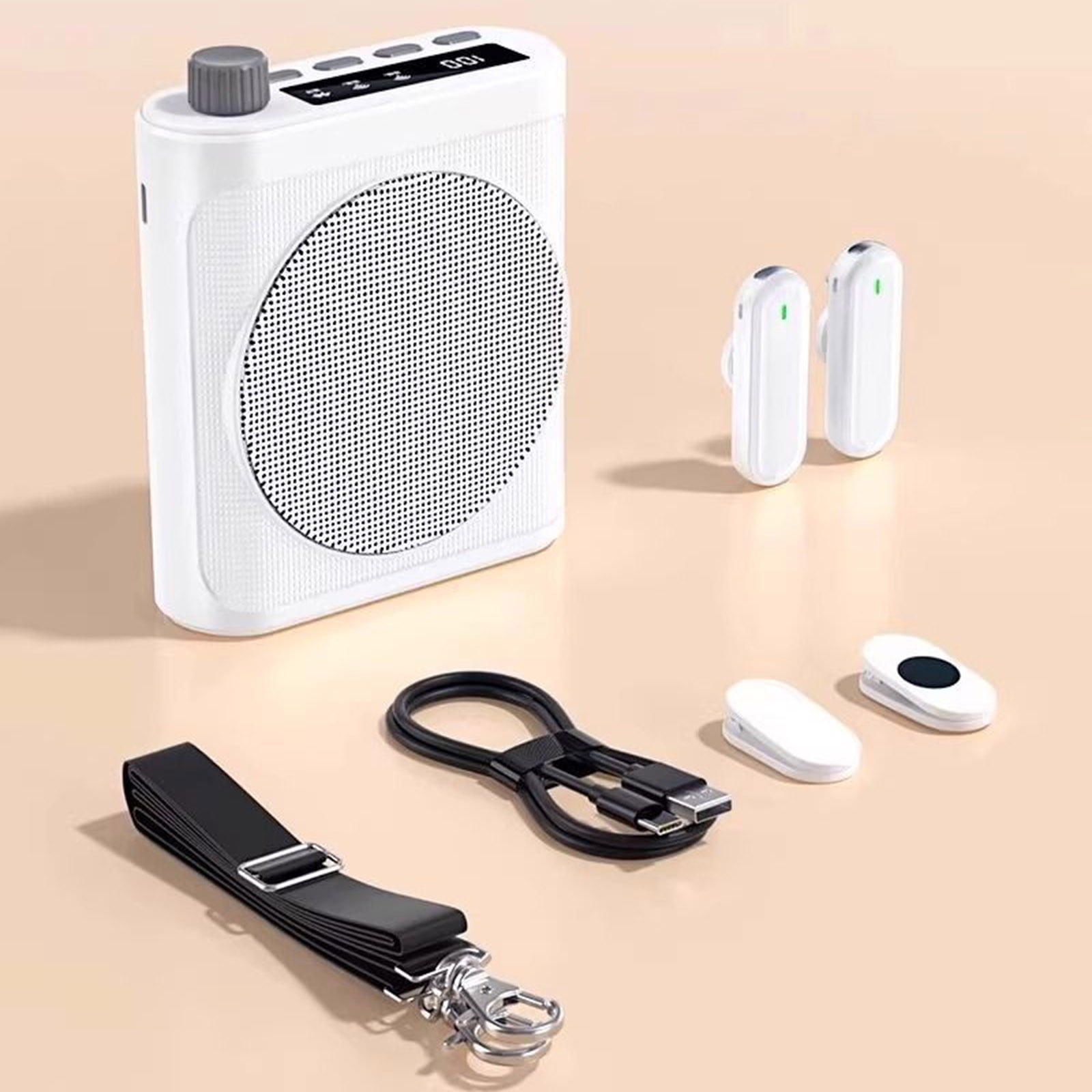 Voice Amplifier For Teachers With Wireless Lavalier Microphone Portable Rechargeable 2 Mics For Classroom Meetings Speeches Outdoor (black White)