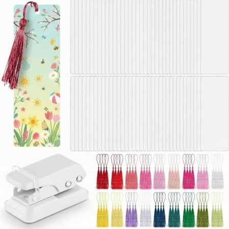 101 Pcs DIY Bookmark Making Kit Laminating Pouches 5 Mil Hot Laminator Sleeves with Rainbow Tassels and Puncher Fit Most Pouch Machines Easter Gift(2.36 x 6.3 Inch)