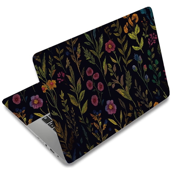 Laptop Notebook Skin Sticker Cover Decal Laptop Protector Notebook PC Computer Art Protector Universal Notebooks Decal Fits 12" 13" 13.3" 14" 15" 15.4" 15.6 in Embroidery Flowers Black Green