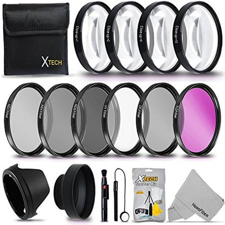 52MM Professional Lens Filter Accessory Kit (UV FLD CPL) ND Filters Set (ND2 ND4 ND8) 4 Close-up Macro Filters (+1 +2 +4 +10) + Hard Lens Hood, Rubber Lens Hood + Xtech Lens Accessories Starter (Best 52mm Nd Filter)