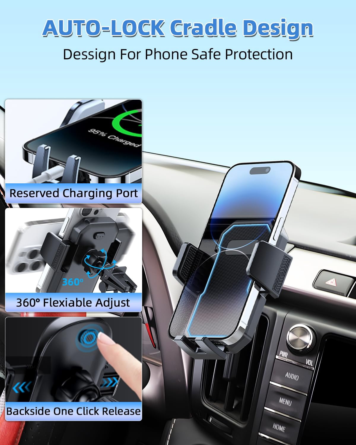 Car Phone Mount For Toyota Rav4 2013-2015 2016 2017 2018 Accessories Custom Air Vent Holder Auto Lock Hands Free 360° Rotation Cell Automobile Cradles