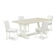 thumbnail image 6 of East West Furniture V027AB264-5 5-Piece Stylish Dining Room Set a Good Linen White Modern Dining Table Top and 4 Attractive Pu Leather Parson Chairs with Stylish Chair Back, Linen White Finish, 6 of 10