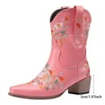 thumbnail image 5 of Wide Mid Calf Cowboy Boots for Women Bohemian Floral Embroidered Leather Pointed Toe Cowgirl Riding Boots, 5 of 8
