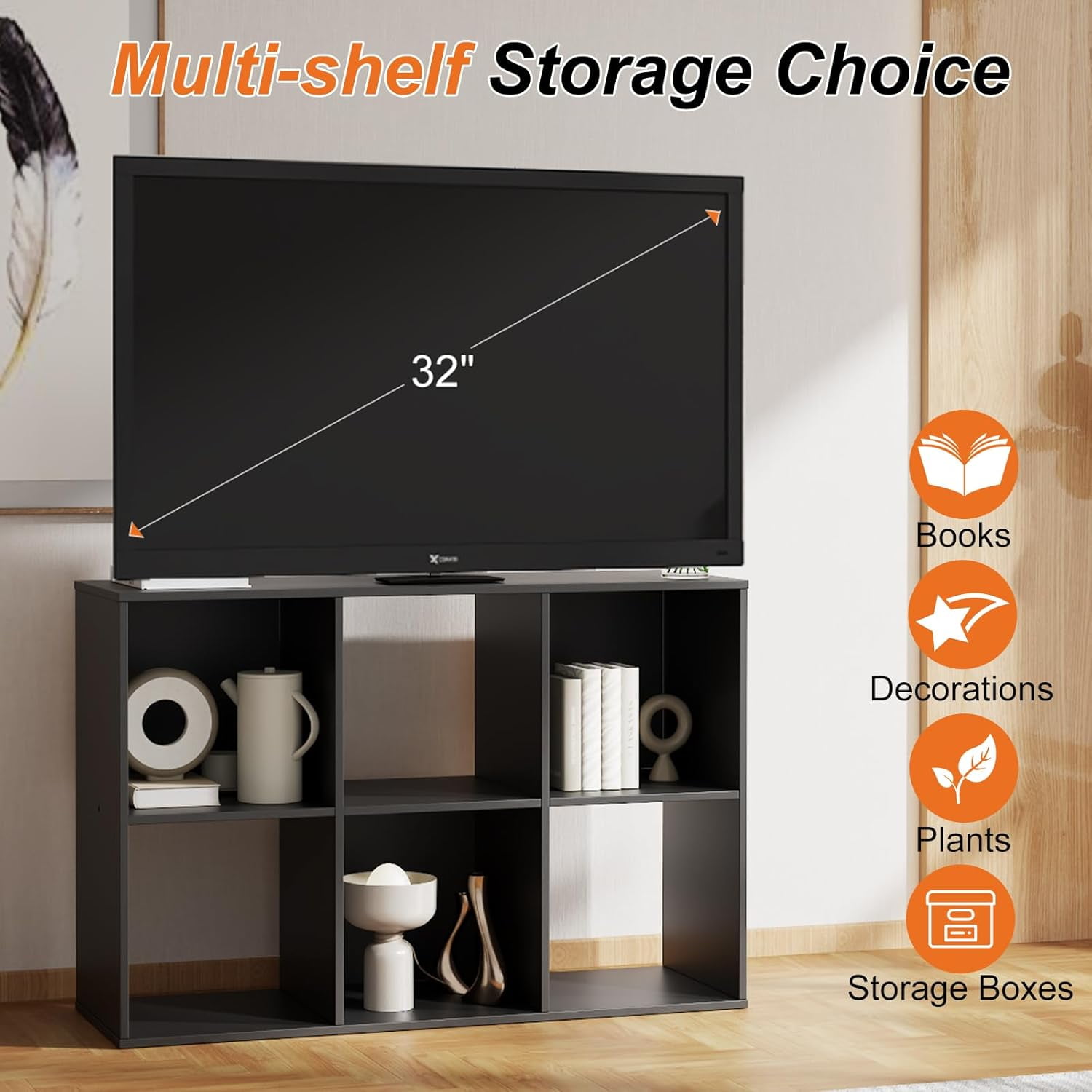 Black Cube Storage Unit, 3-tier Bookcase with 6 Cube Storage Unit, Open Display Bookcase with Removable Back Panels for Living Room, Home Office, Bedroom,