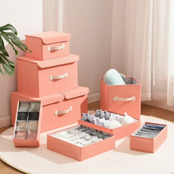 Underwear Socks Storage Organizer with Lids Foldable Closet Drawer Organizer, Wardrobe Storage Boxes for Ties Scarves and Lingerie