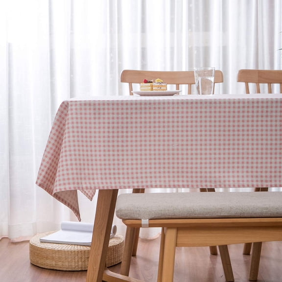 Pink and White Checkered Rectangle Tablecloth - Cotton Linen Fabric Table Cloth Wrinkle Free Washable Buffalo Plaid Table Cover for Kitchen Dining Picnic (140*180cm)
