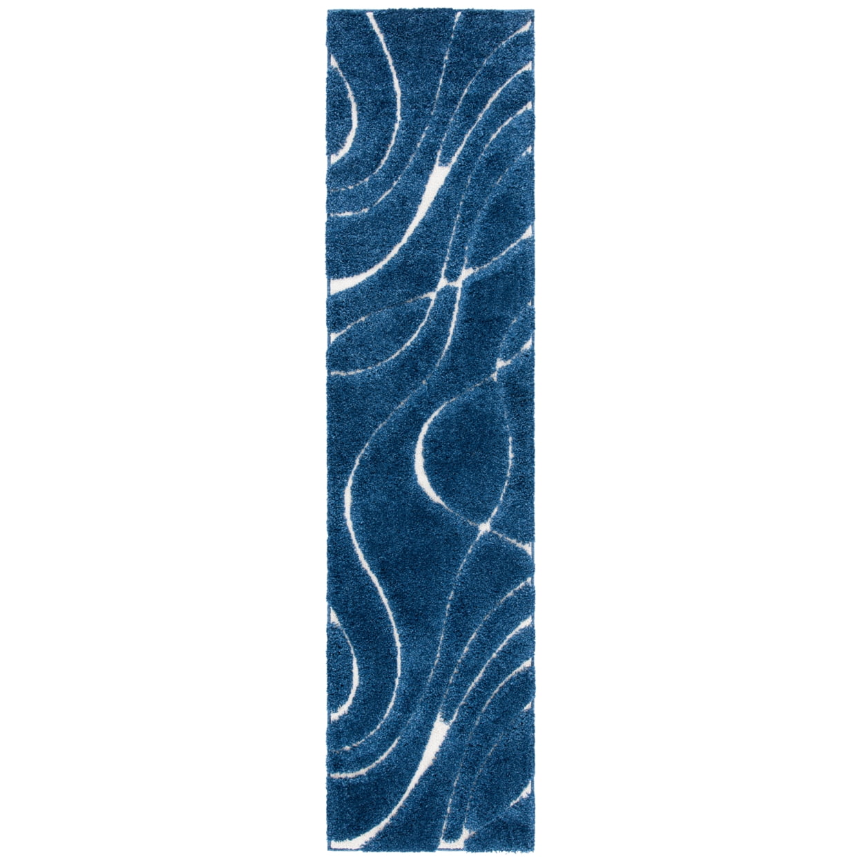 SAFAVIEH Florida Tamzen Abstract Shag Area Rug, Navy/Ivory, 6'7" x 6'7" Square