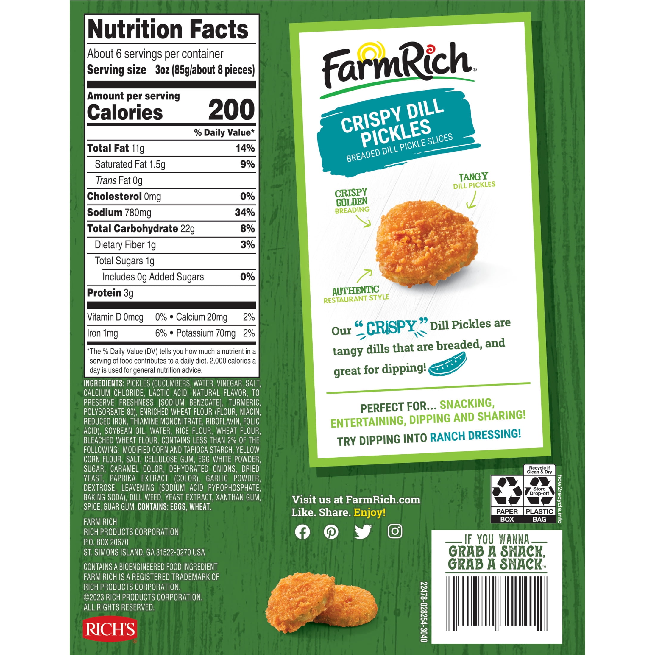 Farm Rich Crispy Dill Pickle Slices, 19 oz (Frozen Snacks and Appetizers)