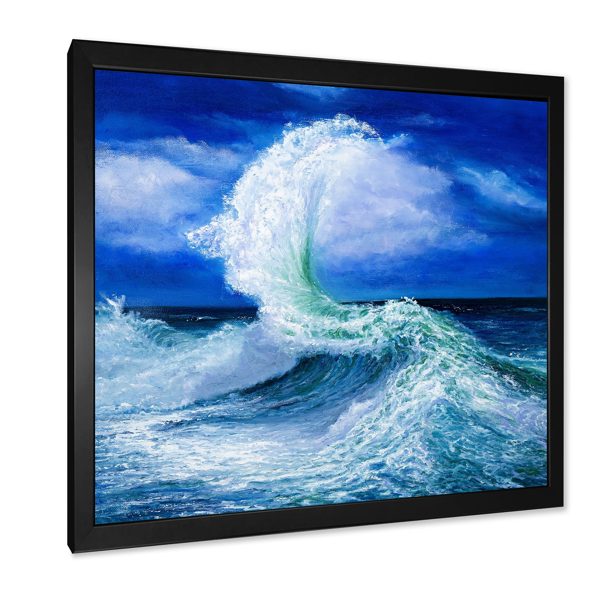 Waves Breaking During Wild Blue Ocean Tide 30 in x 30 in Framed Painting Canvas Art Print, by Designart