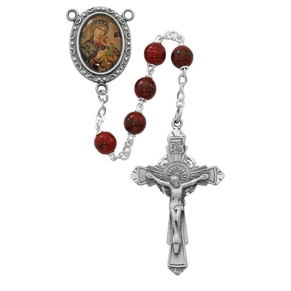 7 mm Our Lady of Perpetual Help Cross Rosary Set - Red