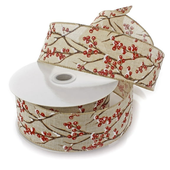 Ribbon Traditions Winter Berries Natural Wired Ribbon  2 1/2" by 10 Yards