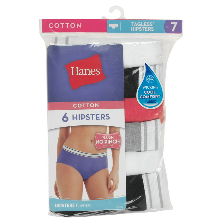 Hanes Women's Cotton Hipster Underwear, Moisture Wicking, 6-Pack Assorted 8  
