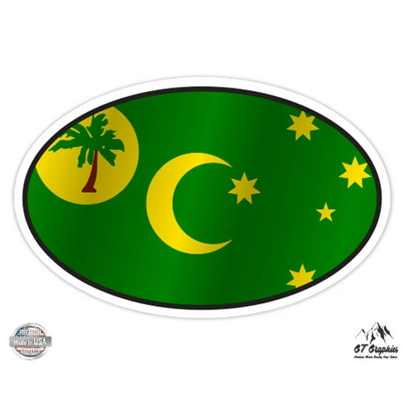 Cocos Keeling Islands Flag Oval - 3" Vinyl Sticker - For Car Laptop I-Pad Phone Helmet Hard Hat - Waterproof Decal