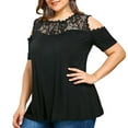 thumbnail image 6 of JeashCHAT Graphic Tees for Women Clearance Plus Size Women O-Neck Cold Shoulder Solid Lace Short Sleeve Zipper Tops Blouse, 6 of 8