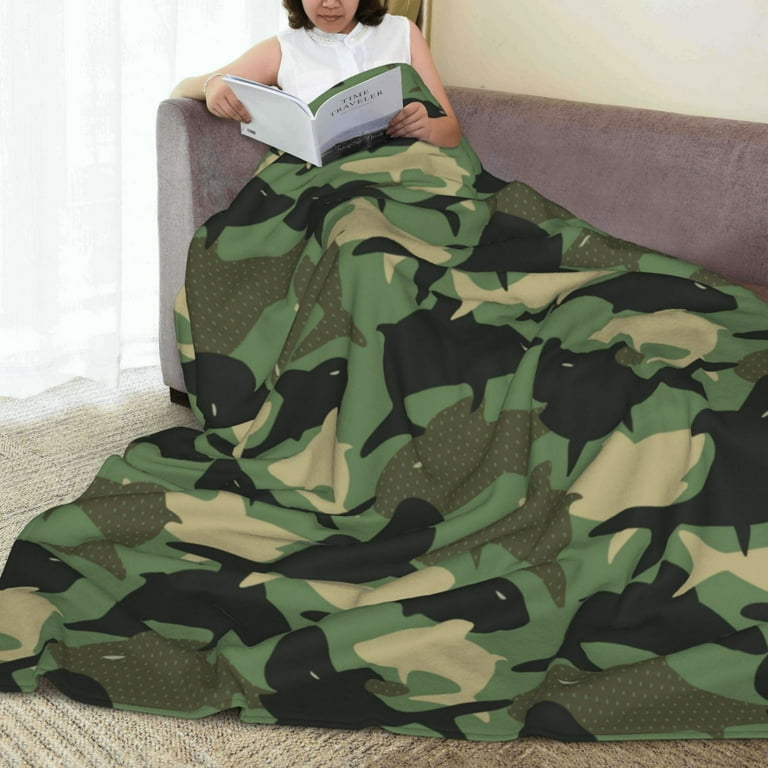 Zufioo Camouflage Shark Fleece Blanket Queen Size,Plush Bed