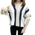 thumbnail image 3 of Fashion Women Top Stripe Shirt Short Sleeve V-Neck Leisure Loose Blouse, 3 of 8