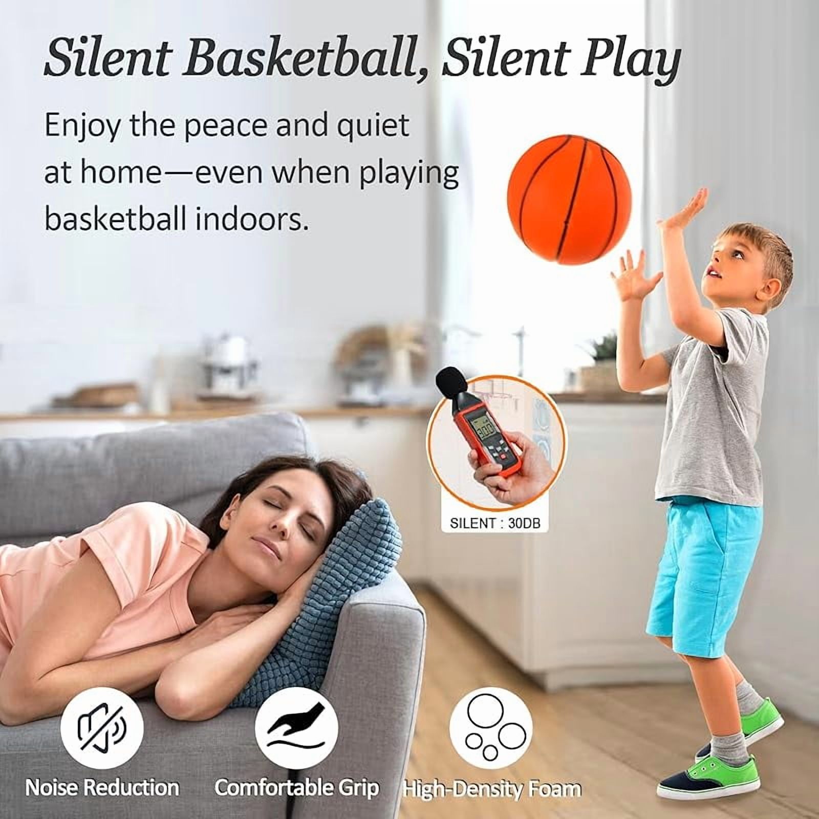 Silent Basketball and Hoop Set, Indoor Silent Basketball, 2025 Upgrade Quiet Foam Indoor Training Ball with Wall Mount Hoop, No Noise with Foldable Hoop, Ball Frame for Kids Teens Adult (No.5/11.8in)