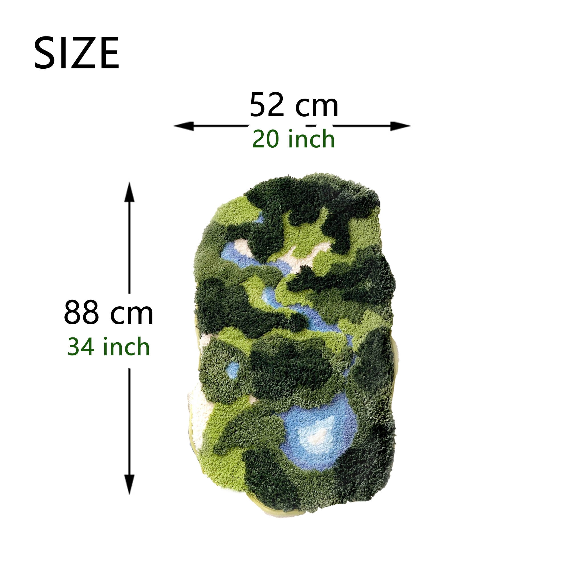 20"×35" Moss rug Cute Green Moss Bathroom Rug Boho Aesthetic Leaf Leaves Bath Mat Shaggy Non Slip Absorbent Shower Mat Decor