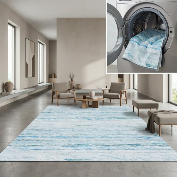 SAFAVIEH Tacoma Kagan Abstract Machine Washable Area Rug, Grey/Aqua, 8' x 10'