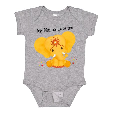

Inktastic My Nanna Loves Me Yellow Elephant Stars Gift Baby Boy or Baby Girl Bodysuit