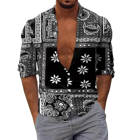 

ZIZOCWA Mens Black Button Shirts Long Sleeve Bodysuit Romper Men Long Sleeve Autumn Winter Casual Printed Shirts Fashion Top Blouse Shirts Scrub Tops Printed