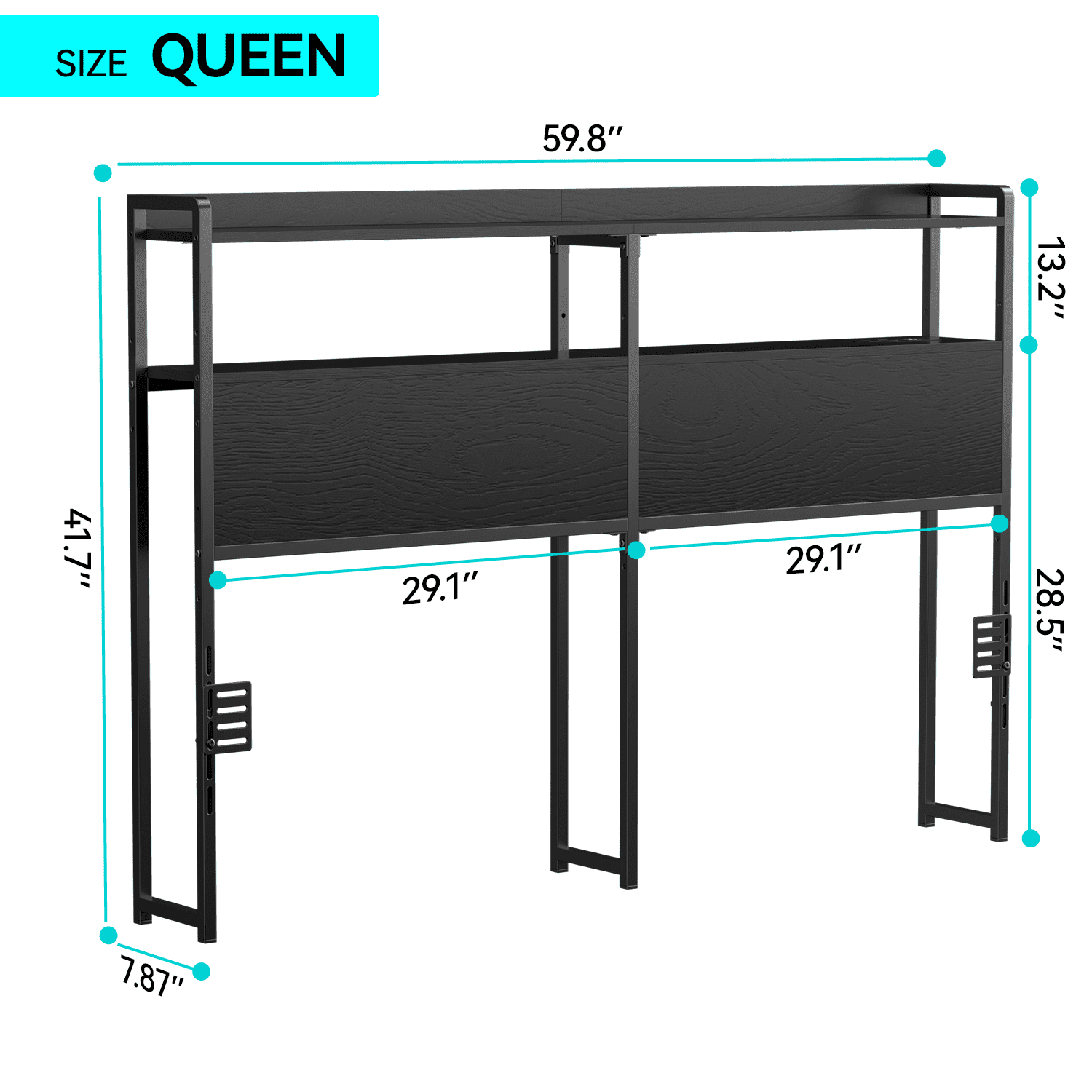 Behost Queen Size Panel Headboard with Outlet and LED Light, Queen Headboard with Two Tiers of Storage, Black