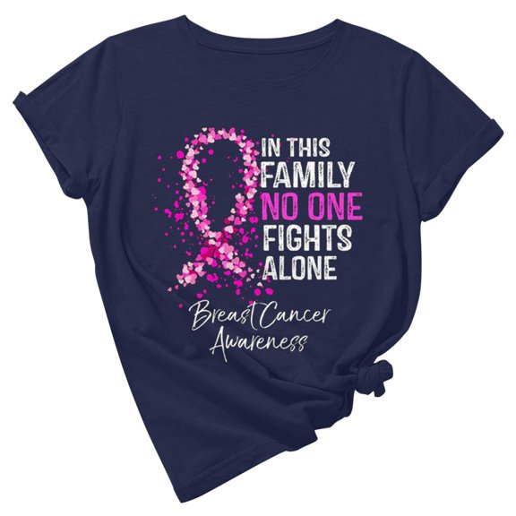 Up to 65 off!Lolmot Womens Pink Ribbon In This Family Letter Print Graphic Tees Gifts Short Sleeve T Shirt Tops Breast Cancer Awareness Shirts for Hope and Support