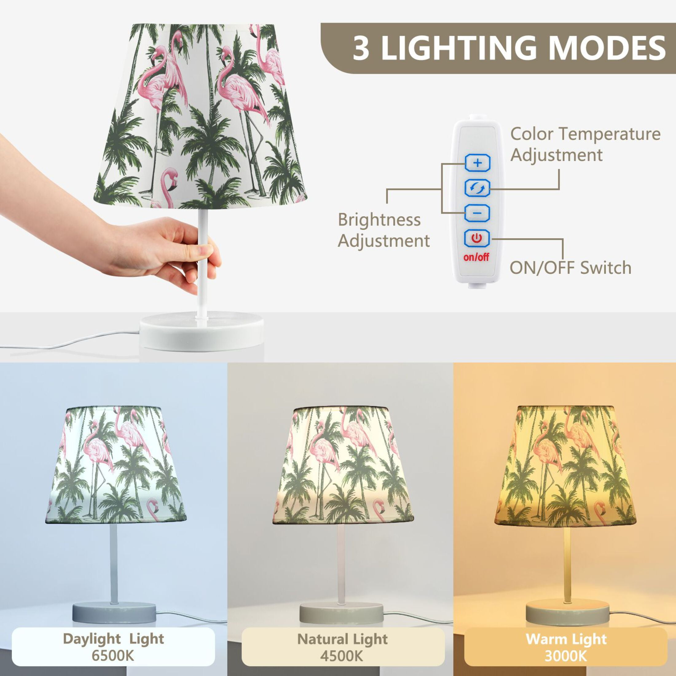 LED Desk Lamp Flamingos and Palm Trees Table Nightstand Lamps with 3 Color Temperatures for Home Bedroom Living Room Decor 6x11