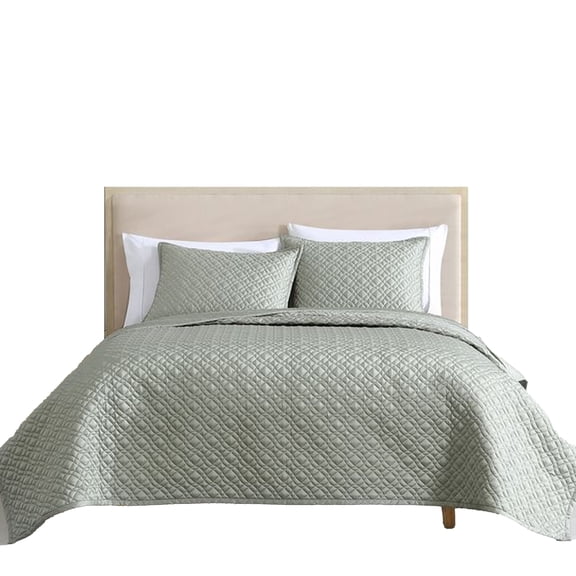 Keo 3pc King Coverlet Set, Reversible, Shams, Gray Silky Fabric
