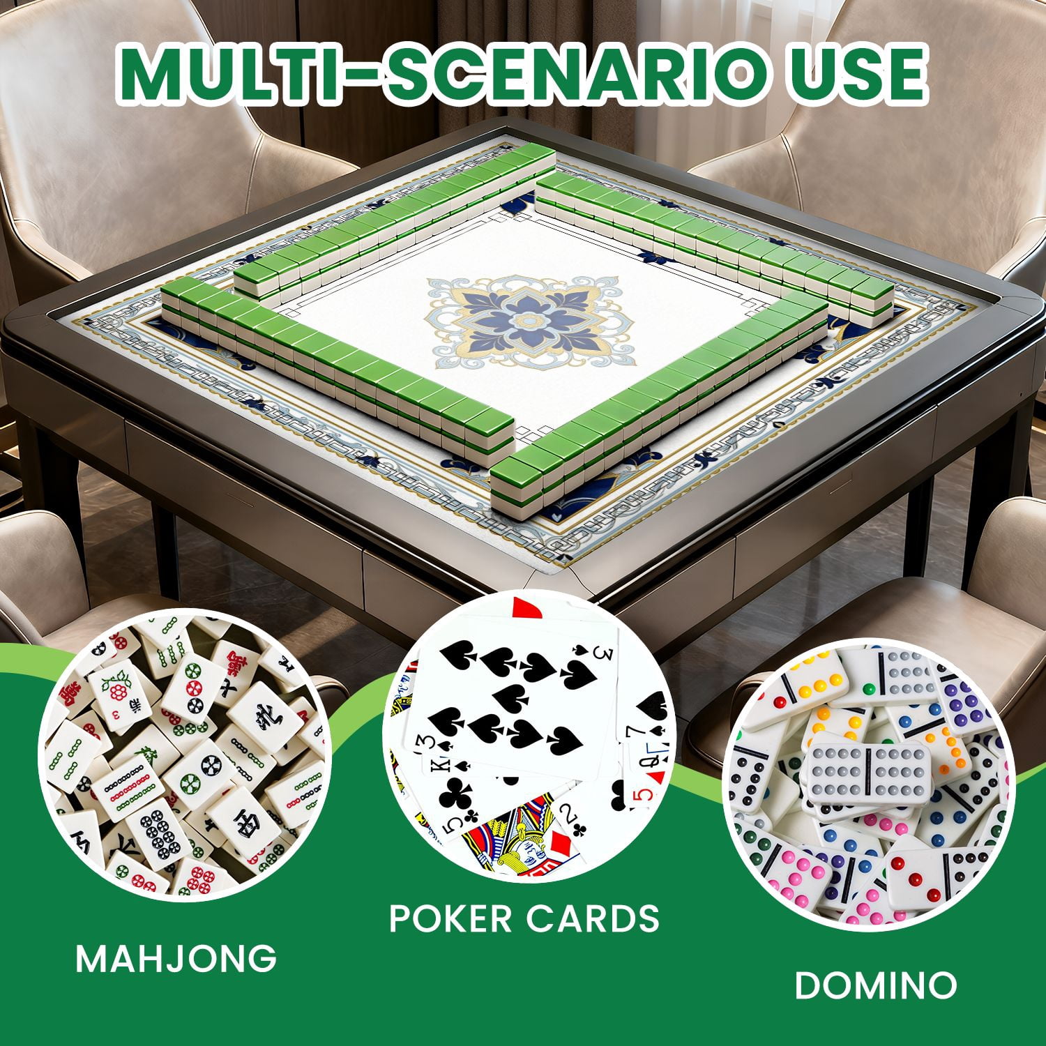 Mahjong Mat 31.5" x 31.5" Elegant Blue Gold Mandala Ornate Floral Details Non-Slip Noise Reduction American Mahjong Tiles Table Cover for Dominoes Poker Card Board Games Gift