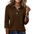 thumbnail image 2 of Women 3/4 Sleeve Collared Button Polo Shirts Solid Color Loose Casual Summer Work Daily Tops M, 2 of 4