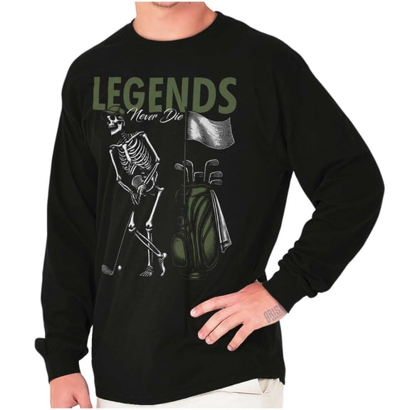 Funny Golf Skeleton Legends Never Die Men's Long Sleeve Tee T Shirt Brisco Brands S