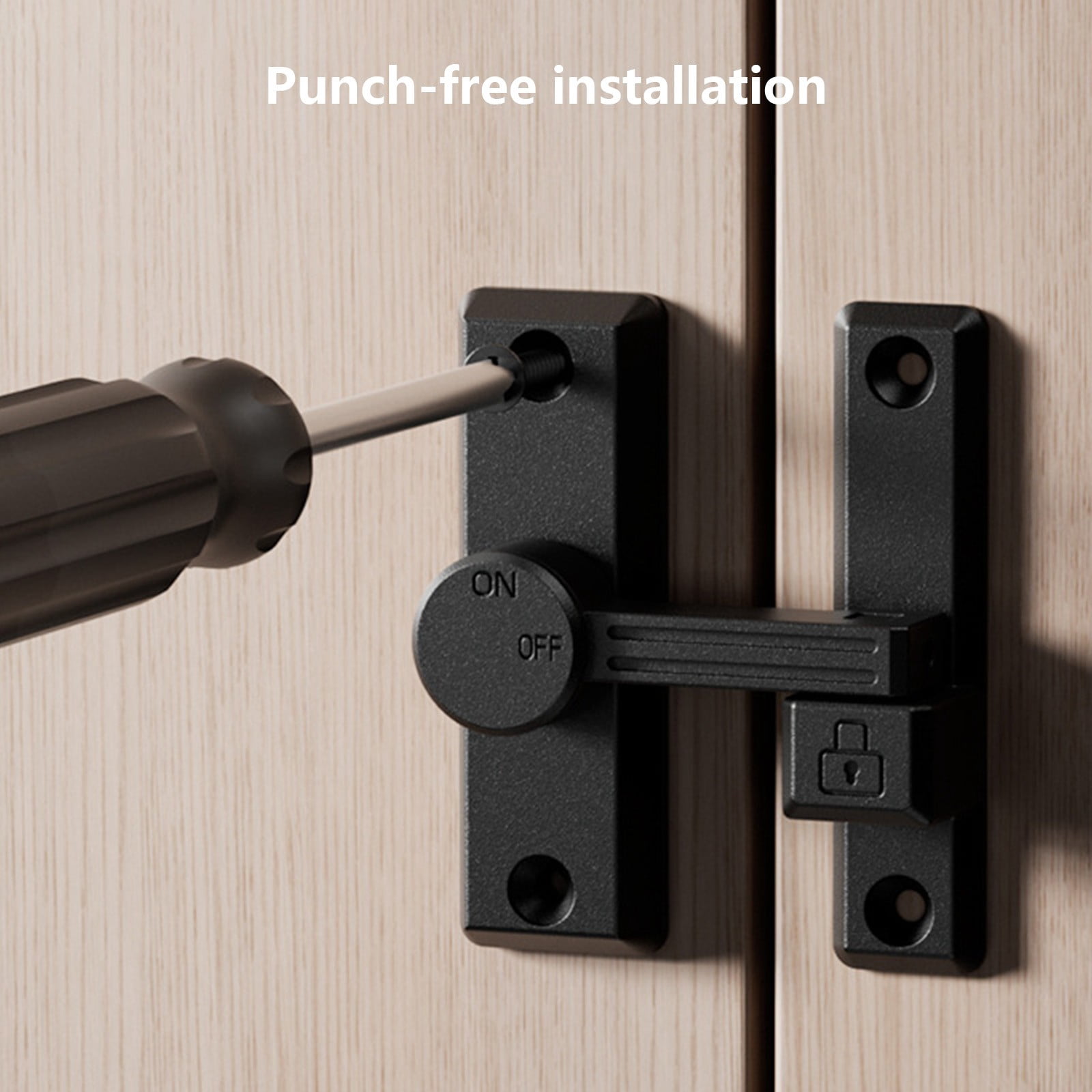 Iuhan No-Drill Door Lock, Sliding Gate Lock and Push-Pull Door Fastener, Adjustable Cabinet Lock Easy-Install Door Stopper for Home Security