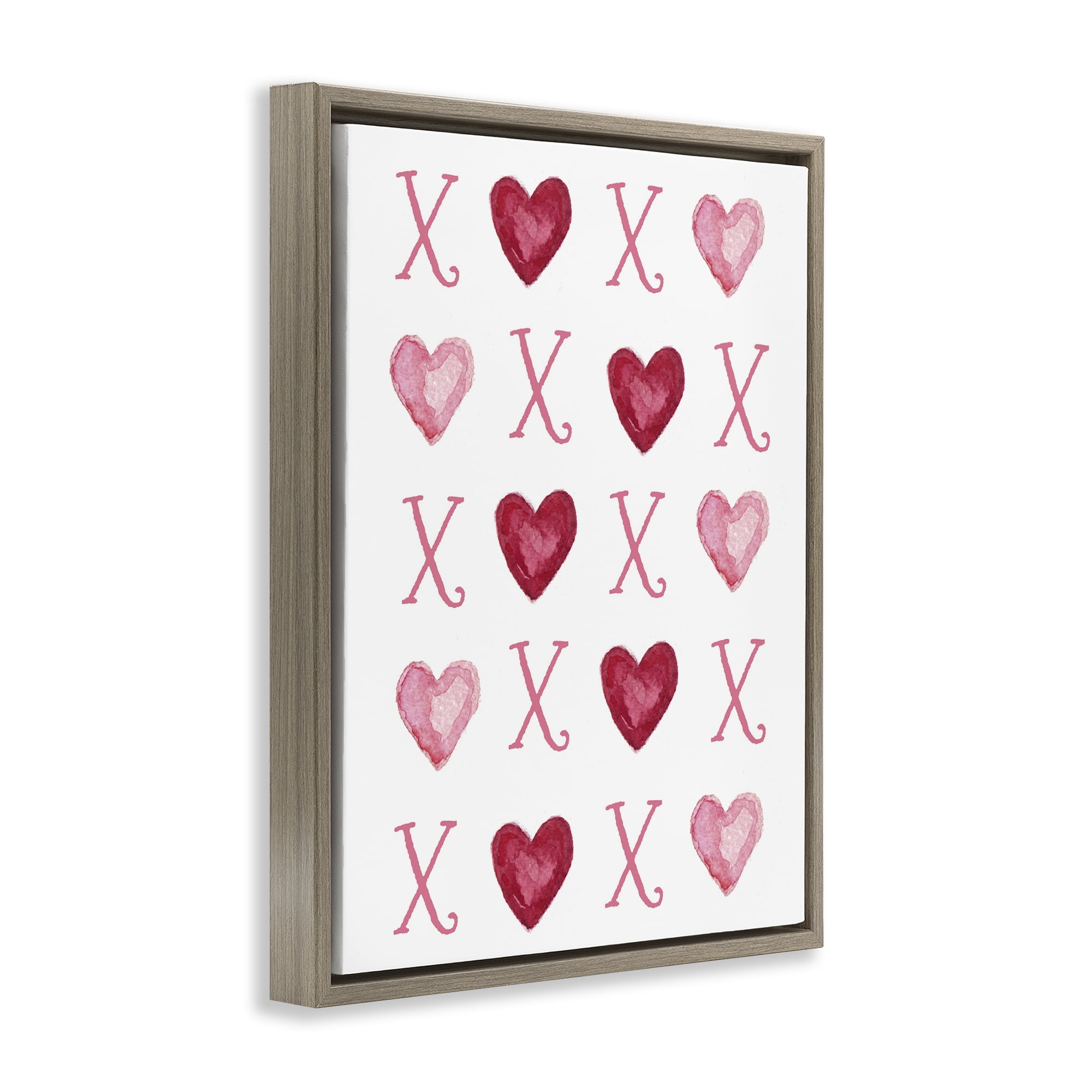 Stupell Industries Pink XOXO Hearts Holiday Painting Brown Floater Framed Art Print Wall Art, 25 x 31