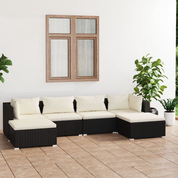 vidaXL 6 Piece Patio Lounge Set with Cushions Poly Rattan Black