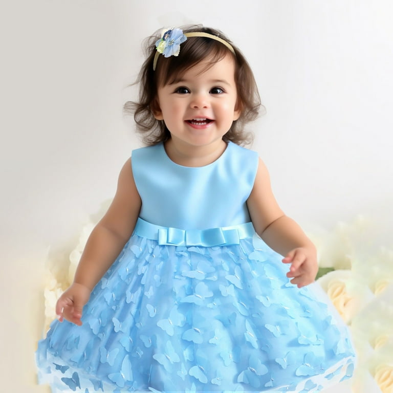Dresses for Girls Girl s Sleeveless Butterfly Embroidery Tulle Bowknot Pageant Gown Party Evening Dress Dress for Girls Blue 3 Months 6 Months