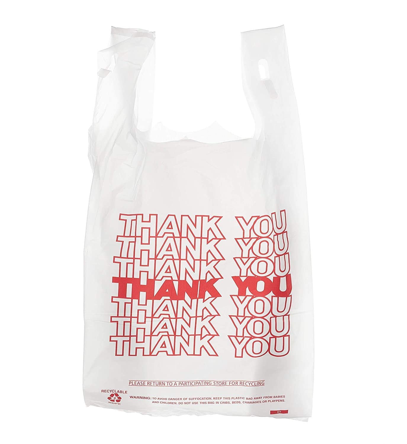 Large Oxo-Biodegradable Strong White Thank You Printed Plastic Shopping Bags  - Packed 700 Per Box - Item 30BD18WE07 - BagsOnNet