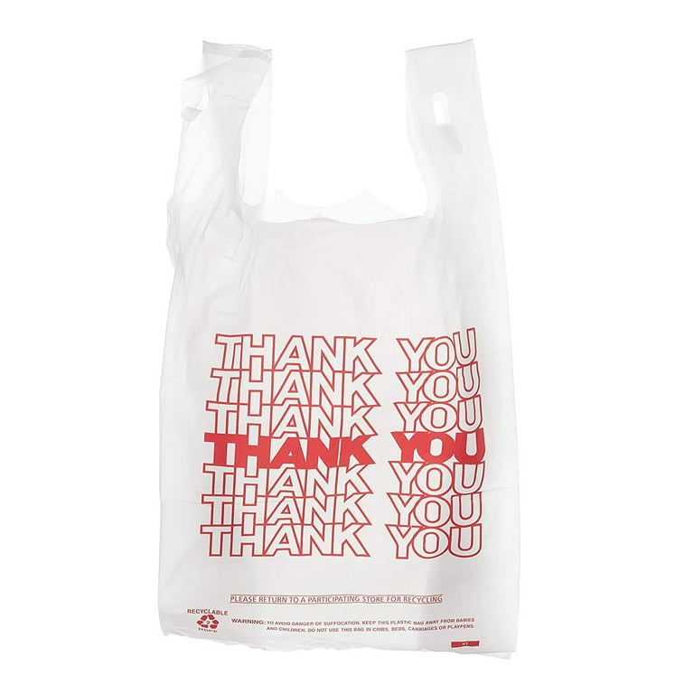 EcoQuality Plastic White Thank You T-Shirt Bags 400ct, 1/6 Shopping Bags, Grocery Bags, Poly Bags, Multi-Use, Medium size, Reusable Carry Out Bags (22