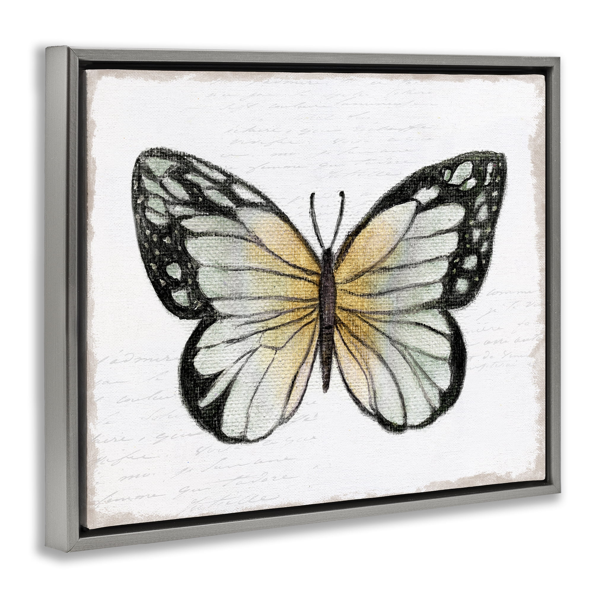 Stupell Industries Monarch Butterfly Visage Animals Painting Gray Floater Framed Canvas Art Print Wall Art, 21 x 17