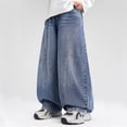 thumbnail image 2 of UACY Boys Baggy Jeans Casual Y2K Straight Wide Leg Denim Pants Teen Preppy Loose High Waisted Vintage (Blue, 15-16 Years), 2 of 8
