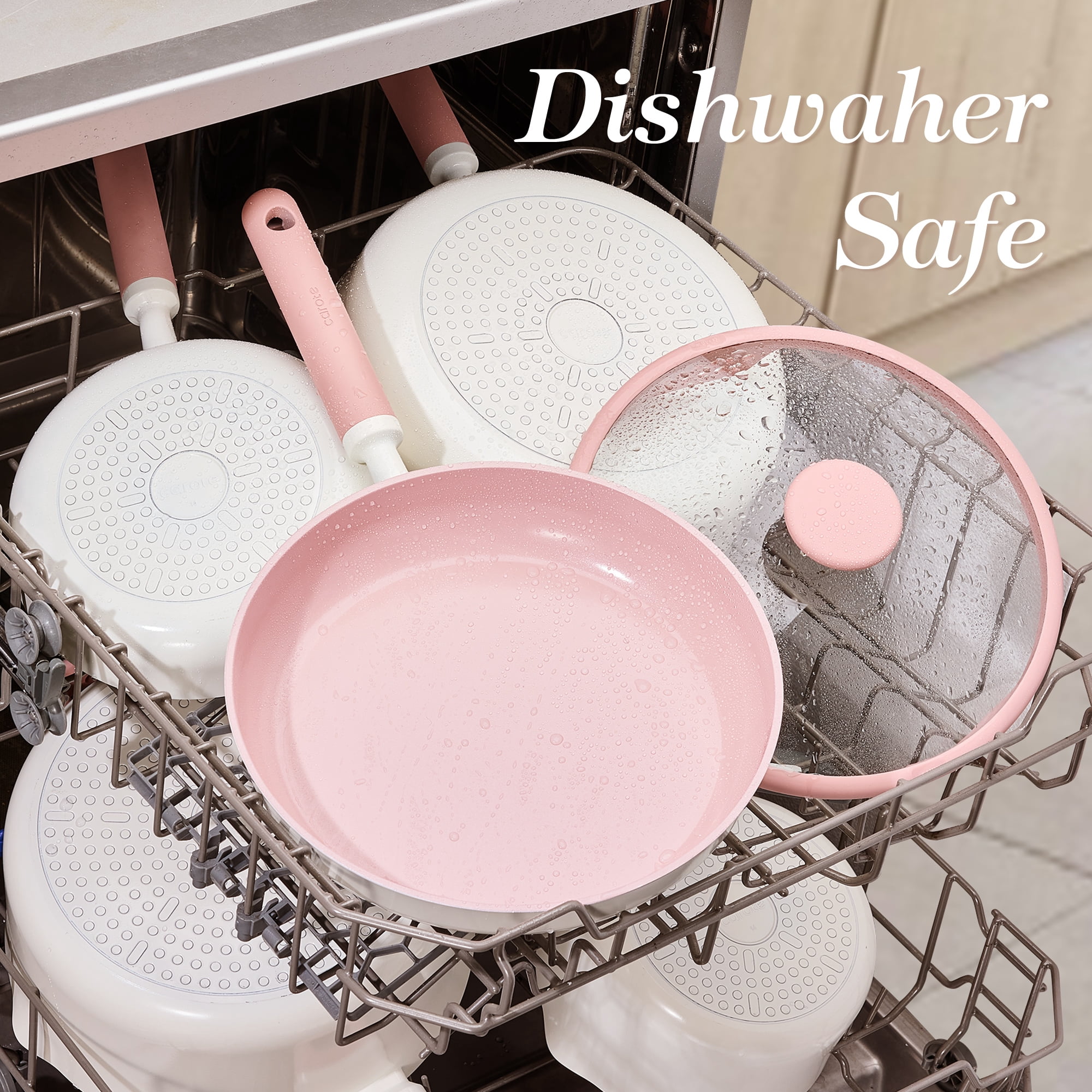 Carote 14-Piece Pots and Pans Set, Ceramic Nonstick Cookware Set with Steamer,Induction Compatible, Pink
