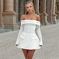 thumbnail image 6 of Women Mini Dress Off Shoulder Long Sleeve A Line Dress Short Formal Dresses Party Clubwear White S, 6 of 8