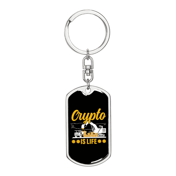 Crypto is Life Crypto Stainless Steel or 18k Gold Premium Swivel Dog Tag Keychain