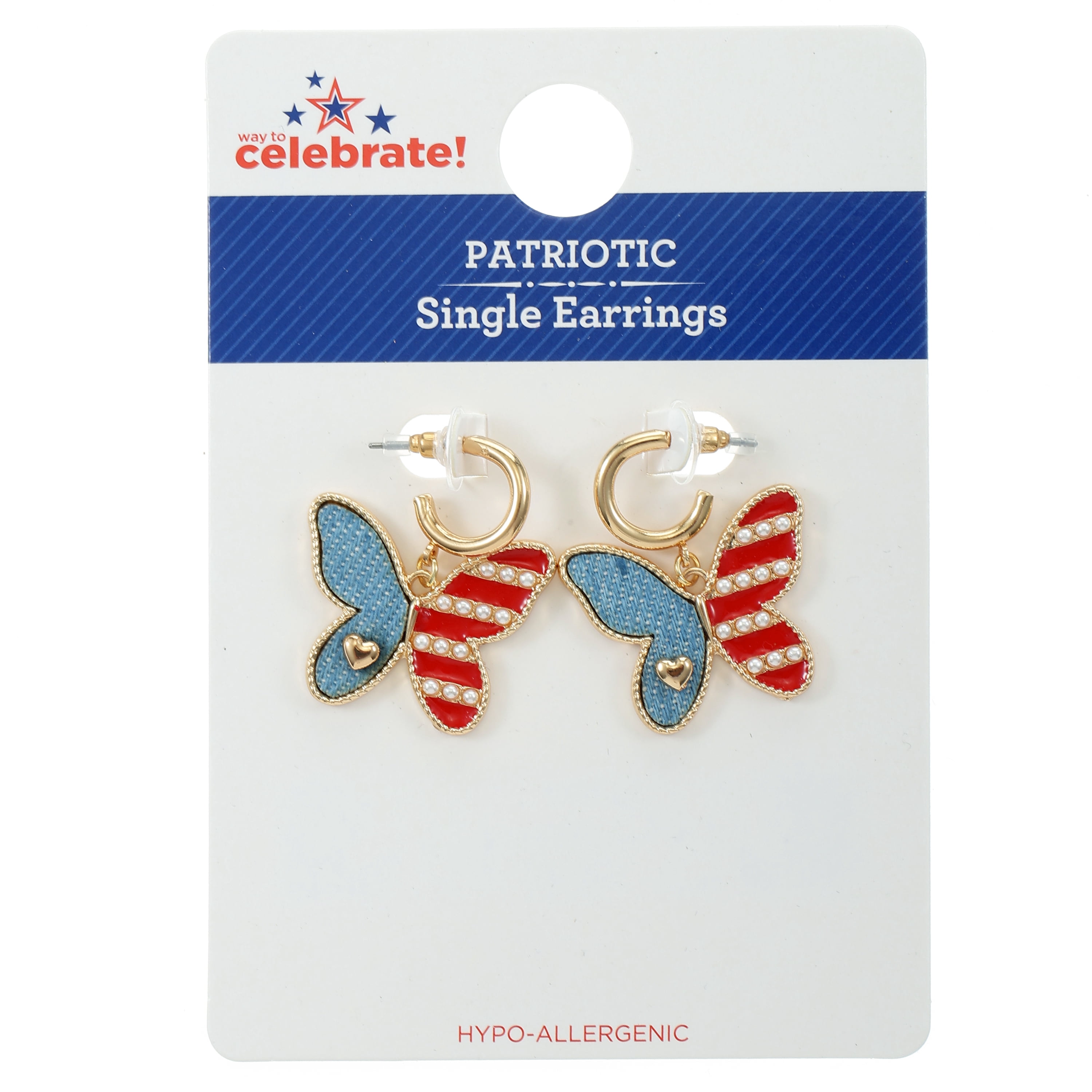 Way to Celebrate Americana Mini Hoop with Butterfly Earring, 1 Pair