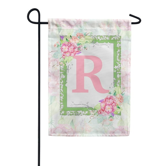 America Forever Spring Monogram Garden Flag Letter R 12.5 x 18 inches Double Sided Vertical Outdoor, Yard, Lawn, with Beautiful Bright Floral Design, Hydrangea, Summer Welcome Garden Flag
