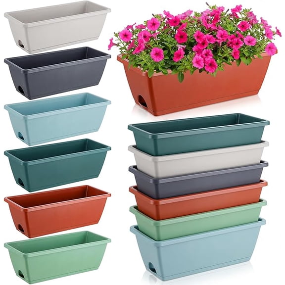 Vegetable Pot, Plastic Flower Pot, 19.7 Inch Rectangular Garden Planter with Tray for Outdoor Yard Patio Greenhouse Landscape Decoration and Daily Home Gardening Use