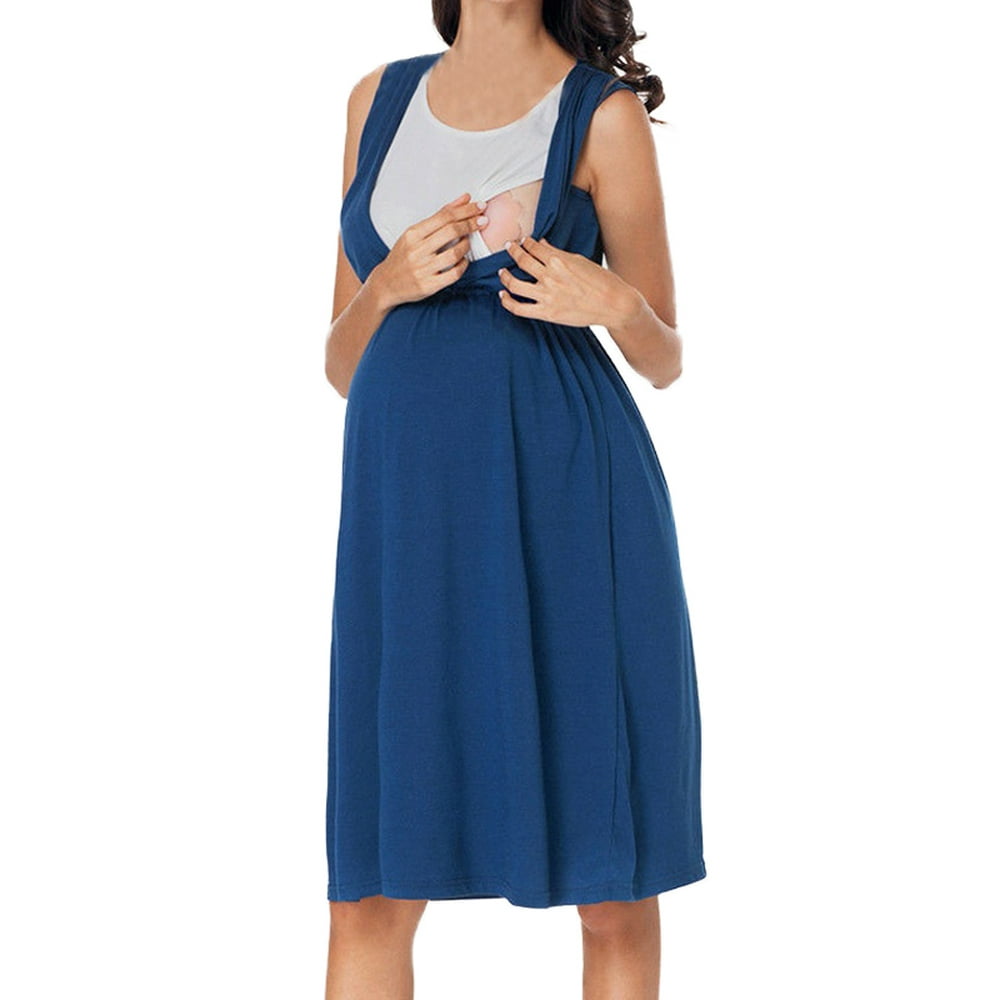 Jchiup - Jchiup Maternity Sleeveless Nursing Nightgown Pregnancy Gown Breastfeeding Dress