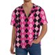 thumbnail image 1 of Balery pink and black argyle Camisa Casual de Manga Corta con Botones para Hombre, Texturizada, Estilo Cubano, para Playa, Verano-XX-Large, 1 of 5