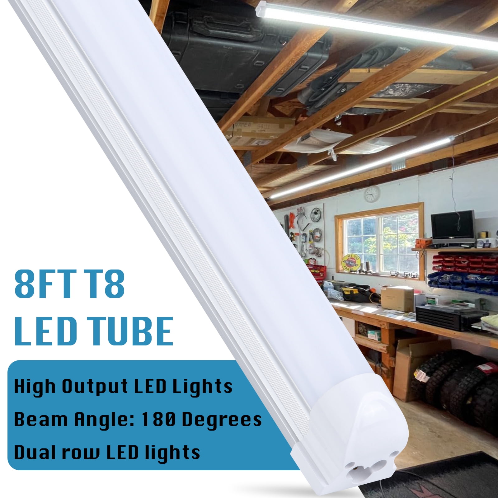 (12-Pack), 8FT LED Shop Light Fixture, Super Bright 100W 6000K Cold White 15000LM, 8 Foot Led Lights, Flat 2 Rows Flat Shape 96" LED Shop Lights,Linkable T8 LED Tube Lights for Garage Warehouse