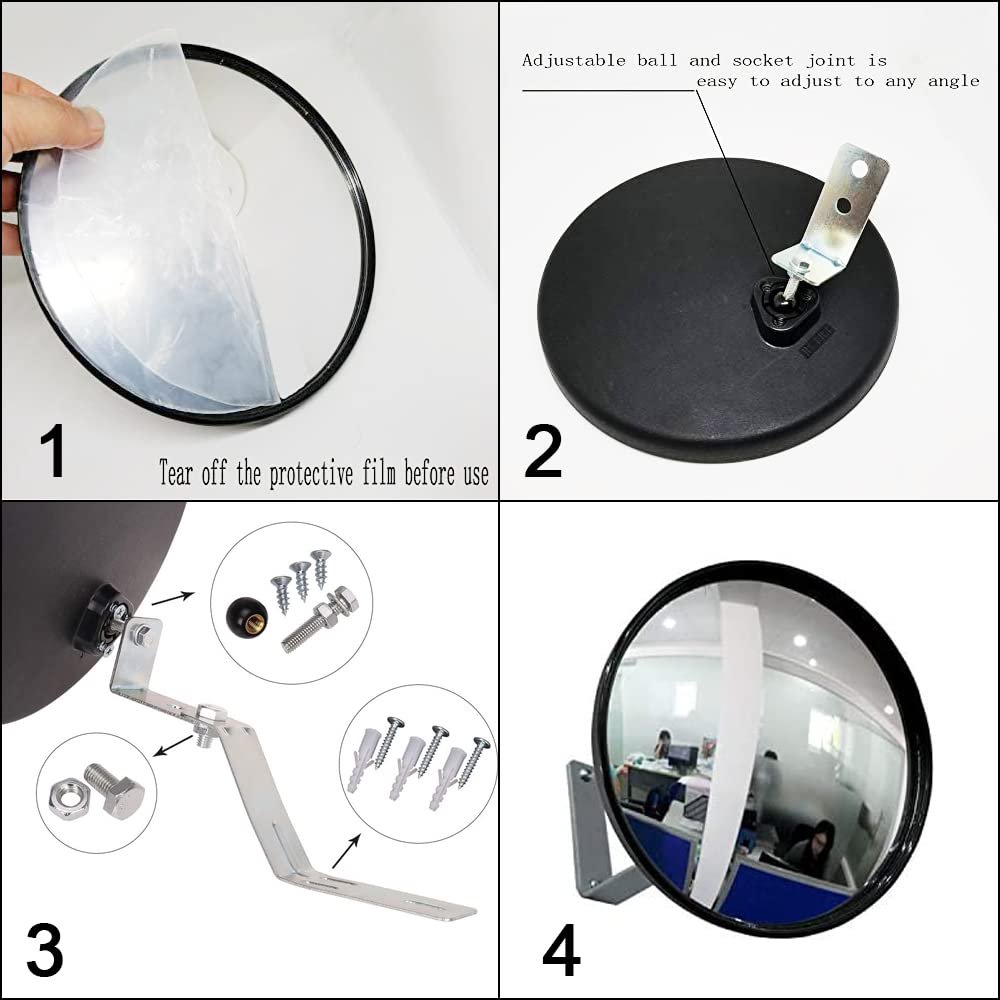 Adjustable Convex Safety Mirror 9 (22cm) with Swivel Mount for Driveways Offices and Stores